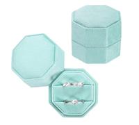 PATIKIL 2 Slots Vintage Velvet Ring Boxes, 2 Pack Octagonal Elegant His and Her Wedding Ring Jewelry Organizer Holders for Engagement Proposal Ceremony Anniversary, Sky Blue