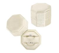 PATIKIL 2 Slots Vintage Velvet Ring Boxes, 2 Pack Octagonal Elegant His and Her Wedding Ring Jewelry Organizer Holders for Engagement Proposal Ceremony Anniversary, Beige