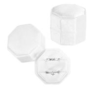 PATIKIL 2 Slots Vintage Velvet Ring Boxes, 2 Pack Octagonal Elegant His and Her Wedding Ring Jewelry Organizer Holders for Engagement Proposal Ceremony Anniversary, White