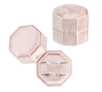 PATIKIL 2 Slots Vintage Velvet Ring Boxes, 2 Pack Octagonal Elegant His and Her Wedding Ring Jewelry Organizer Holders for Engagement Proposal Ceremony Anniversary, Pink