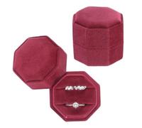 PATIKIL 2 Slots Vintage Velvet Ring Boxes, 2 Pack Octagonal Elegant His and Her Wedding Ring Jewelry Organizer Holders for Engagement Proposal Ceremony Anniversary, Wine Red