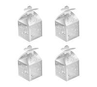 PATIKIL 2"x2"x3.1" Favor Boxes, 25 Pack Paper Laser Cut Rose Candy Boxes Hollow Gift Box for Wedding Bridal Shower Birthday Party Anniversary, Silver Tone