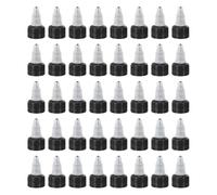 PATIKIL 20/410 Twist Bottle Caps, 40 Pcs Plastic Ribbed Edge Squeeze Bottle Replacement Caps with Foam Gasket for Paint Lids Glue Dispensing, Clear Black