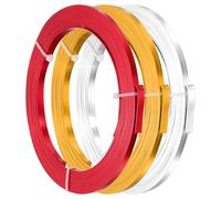 PATIKIL 20 AWG 3.5mm Wide Aluminum Flat Wire, 16Ft 3 Roll Bendable Anodized Aluminum Wire Wide Beading Craft for Jewelry Making Resin Bezel Frame Wrapping, Silver/Gold/Red