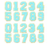 PATIKIL 20 Pcs 0-9 Chenille Number Patch 3.15 Inch Ironing Number Patch Appliques Stickers for DIY Craft Clothing Jacket Jersey Hat Decor, Blue with Gold Edge
