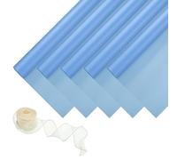 PATIKIL 20 Sheets Flower Wrapping Paper, 22x22 Inch Korean Style Floral Bouquet Craft Packaging Waterproof Paper with Ribbon for Flowers Gift Packaging, Blue