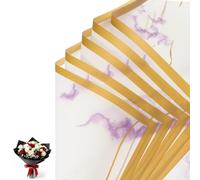 PATIKIL 20 Sheets Flower Wrapping Paper, Marble Gold Edge Floral Bouquet Wrapping Paper Waterproof Florist Supplies Packaging for DIY Wedding Birthday Gift, Marble Lilac