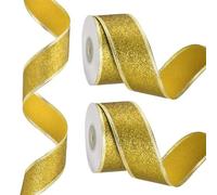 PATIKIL 20 Yards x 1.5" Christmas Ribbon, Metallic Wired Shine Gift Wrapping Ribbons for Craft Birthday Wedding Festival Decoration, Yellow Gold