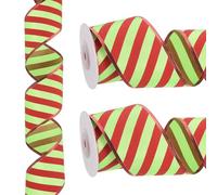 PATIKIL 20 Yards x 2.5" Striped Ribbon, Wired Gift Wrapping Ribbon Satin for Christmas Craft Birthday Wedding Festival Wreath, Red Green
