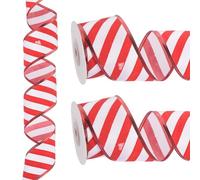 PATIKIL 20 Yards x 2" Striped Ribbon, Wired Gift Wrapping Ribbon Satin for Christmas Craft Birthday Wedding Festival Wreath, Red White