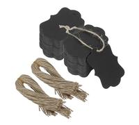 PATIKIL 200 Black Gift Tags with Twine String, 2.76 x 1.97 Inch Scalloped Paper Hang Labels for Pricing Items, Wedding Favor, Gift Labeling