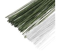 PATIKIL 200 Pcs 28 Gauge Floral Wire, 14 Inch Floral Stem Wire Flower Paper Wrapped Wires for Flower Crafts Bouquet Arrangement Supplies Wreath DIY Projects, White/Dark Green