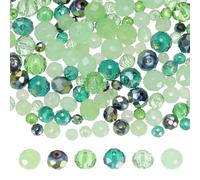 PATIKIL 200 Pcs Faceted Rondelle Glass Beads, 4/6/8 mm Czech Crystal Glass Spacers Bead Bulk Assorted for Jewelry Making Bracelets Necklace Earring DIY Crafts, Green Tone