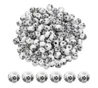 PATIKIL 200 Pcs Porcelain Beads, 8mm Printed Ceramic Beads Round Flower Beads Handmade Spacer Beads for Jewelry Making Earring Necklace DIY Crafts, Black