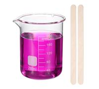 PATIKIL 200ml Glass Beaker, Measuring Glass Beaker Graduated Borosilicate Lab Cups Mug Low Form Heat Safe Transparent with 50pcs Wood Sticks for Laboratory Science Kitchen Liquids