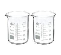 PATIKIL 200ml Low Form Glass Beaker, 2 Pack 3.3 Borosilicate Glass Graduated Printed Scale Measuring Cups with Spout for Kitchen Lab Liquids Transit Boiling