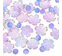 PATIKIL 200Pcs 19mm Acrylic Flower Beads, Cherry Blossom Gradient Gold-Plated Floral Spacer Bead Charm with Rose Cores for Jewelry Making Bracelet Necklace Earrings DIY Crafts, Blue Purple