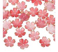 PATIKIL 200Pcs 19mm Acrylic Flower Beads, Cherry Blossom Gradient Gold-Plated Floral Spacer Bead Charm for Jewelry Making Bracelet Necklace Earrings DIY Crafts, Red