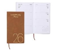 PATIKIL 2026 Daily Planner Notebook, A6 64 Sheets Undated to Do List Daily Weekly Monthly Goals Tracker Pocket Notebook for Office Home Study Work Time Management Fitness Habit, Brown
