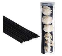 PATIKIL 20CM/8Inch Reed Diffuser Sticks Set, 50 Pack Fiber Aroma Fragrance Refill Sticks Replacement with Flower Decoration PET Bottle for Home Office, Black