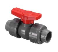 PATIKIL 20mm ID Double Union Ball Valve, 1 Pack PVC Socket Type Shut-Off Valve Switch for Water Flow Control, Gray Red
