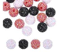 PATIKIL 20mm Resin Rhinestone Beads for Beadable Pen, 30 Pack Ball Disco Sparkly Chunk Round Bubblegum Beads for Beadable Keychain Jewelry Making, White/Black/Red