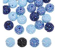 PATIKIL 20mm Resin Rhinestone Beads for Beadable Pen, 30 Pack Ball Disco Sparkly Chunk Round Bubblegum Beads for Beadable Keychain Jewelry Making, Blue/Dark Blue/Sparkle Black