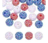 PATIKIL 20mm Resin Rhinestone Beads for Beadable Pen, 30 Pack Ball Disco Sparkly Chunk Round Bubblegum Beads for Beadable Keychain Jewelry Making, Red/Blue/White