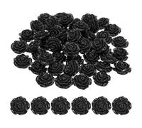 PATIKIL 20mm Rose Flower Resin Cabochon, 50 Pcs Mini Rose Flower Flatback Resin for Scrapbooking DIY Crafts Phone Case Decor Jewelry Making, Black