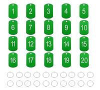 PATIKIL 20PCS Number Tags 1-20, Table Number Key Tags Aluminum Numbered Keychain Metal Rectangle with Key Rings for Organizer Field Sales Hangers Clothes Labels ID, Green