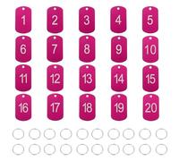 PATIKIL 20PCS Number Tags 1-20, Table Number Key Tags Aluminum Numbered Keychain Metal Rectangle with Key Rings for Organizer Field Sales Hangers Clothes Labels ID, Rose Red