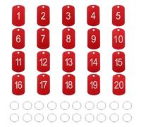 PATIKIL 20PCS Number Tags 1-20, Table Number Key Tags Aluminum Numbered Keychain Metal Rectangle with Key Rings for Organizer Field Sales Hangers Clothes Labels ID, Red