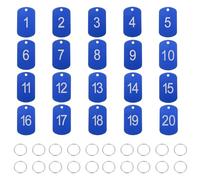 PATIKIL 20PCS Number Tags 1-20, Table Number Key Tags Aluminum Numbered Keychain Metal Rectangle with Key Rings for Organizer Field Sales Hangers Clothes Labels ID, Blue
