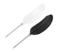 PATIKIL 21cm/8" Feather Ballpoint Pen, 2Pcs Ink Vintage Quill Pen Refined Plated Dip Pen for Calligraphy Writing Signature Wedding Gift, Black/White