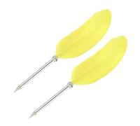 PATIKIL 21cm/8" Feather Ballpoint Pen, 2Pcs Ink Vintage Quill Pen Refined Plated Dip Pen for Calligraphy Writing Signature Wedding Gift, Yellow