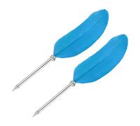 PATIKIL 21cm/8" Feather Ballpoint Pen, 2Pcs Ink Vintage Quill Pen Refined Plated Dip Pen for Calligraphy Writing Signature Wedding Gift, Lake Blue