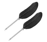 PATIKIL 21cm/8" Feather Ballpoint Pen, 2Pcs Ink Vintage Quill Pen Refined Plated Dip Pen for Calligraphy Writing Signature Wedding Gift, Black