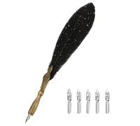 PATIKIL 24.5cm/9.6" Calligraphy Feather Quill Pen, Vintage Feather Dip Pen with 5 Replacement Nibs for Calligraphy Writing Wedding Office Gifts, Black