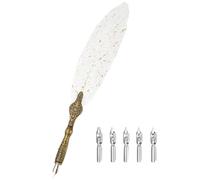 PATIKIL 24.5cm/9.6" Calligraphy Feather Quill Pen, Vintage Feather Dip Pen with 5 Replacement Nibs for Calligraphy Writing Wedding Office Gifts, White