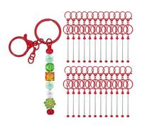 PATIKIL 24 Pcs Beadable Keychains Bars, Metal Beaded Keychain Blanks Bulk Making Supplies Kit with Lobster Hook for Pendant DIY Art Crafts, Red