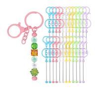 PATIKIL 24 Pcs Beadable Keychains Bars, Metal Beaded Keychain Blanks Bulk Making Supplies Kit with Lobster Hook for Pendant DIY Art Crafts, 6 Colors