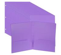 PATIKIL 24 Pcs Plastic Two Pocket Folders, 3 Hole Punch Durable Heavy Duty 2 Pocket File Folders, Letter Size Binder Index Divider with Business Card Slot for Office Home, Purple