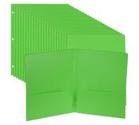 PATIKIL 24 Pcs Plastic Two Pocket Folders, 3 Hole Punch Durable Heavy Duty 2 Pocket File Folders, Letter Size Binder Index Divider with Business Card Slot for Office Home, Green