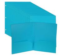 PATIKIL 24 Pcs Plastic Two Pocket Folders, 3 Hole Punch Durable Heavy Duty 2 Pocket File Folders, Letter Size Binder Index Divider with Business Card Slot for Office Home, Blue