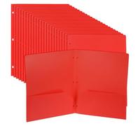 PATIKIL 24 Pcs Plastic Two Pocket Folders, 3 Hole Punch Durable Heavy Duty 2 Pocket File Folders, Letter Size Binder Index Divider with Business Card Slot for Office Home, Red