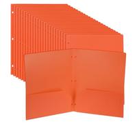 PATIKIL 24 Pcs Plastic Two Pocket Folders, 3 Hole Punch Durable Heavy Duty 2 Pocket File Folders, Letter Size Binder Index Divider with Business Card Slot for Office Home, Orange