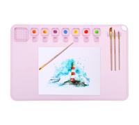 PATIKIL 24" x 16" Silicone Craft Mat, Nonstick Silicone Painting Sheets Art Mats for Resin Drawing DIY Clay, with 12 Color Dividers Brush Holder and Cleaning Cup, Pink