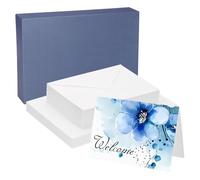 PATIKIL 25 Sets Pure Cotton Watercolor Cards 140lb/300 GSM Postcards with Envelopes for Art Painting Creative Thank Notes, 5x7 Inch Foldable Size(Blue Box)