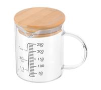 PATIKIL 250ml Glass Measuring Cup, 3.3 Borosilicate Glass Graduated Black Printed Scale Liquid Measure Cups Beaker with Wood Lid and V-Shaped Spout for Kitchen