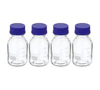 PATIKIL 250mL Reagent Media Bottle, 4Pcs Round Graduated Glass Storage Bottle Blue Screw Cap for Chemistry Lab Universities Home, Clear